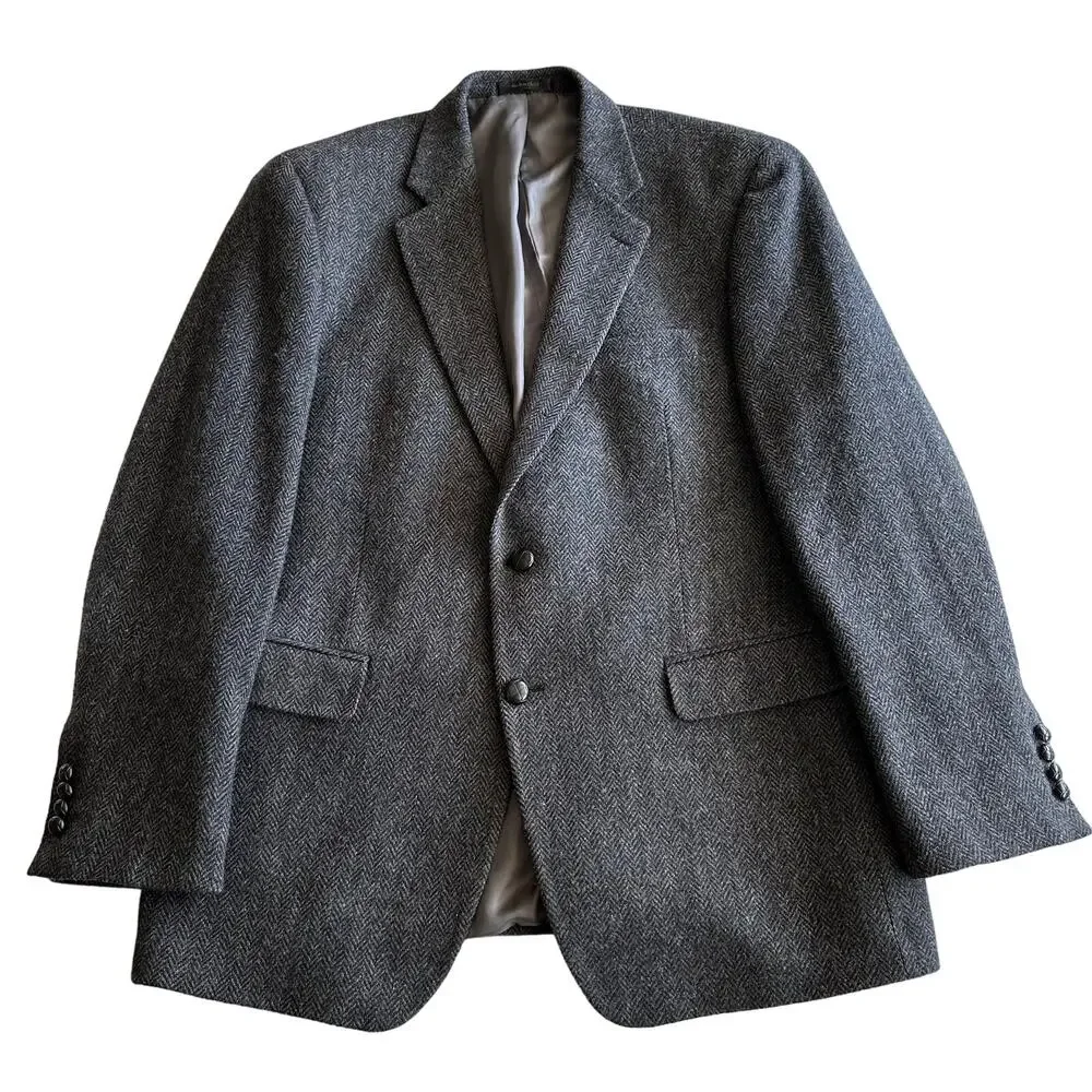 Lauren Ralph Lauren 100%‎ Wool Herringbone Classic 2 Button Gray Blazer Jacket L